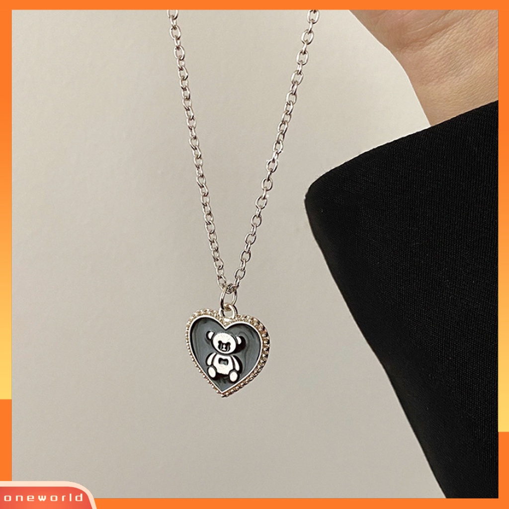 [EONE] Pesona Kalung Kepribadian Geometris Electroplating Cross Rantai Tidak Luntur Leher Dekorasi Tahan Lama Hitam Cinta Beruang Pesona Hati Kalung Aksesori Pakaian
