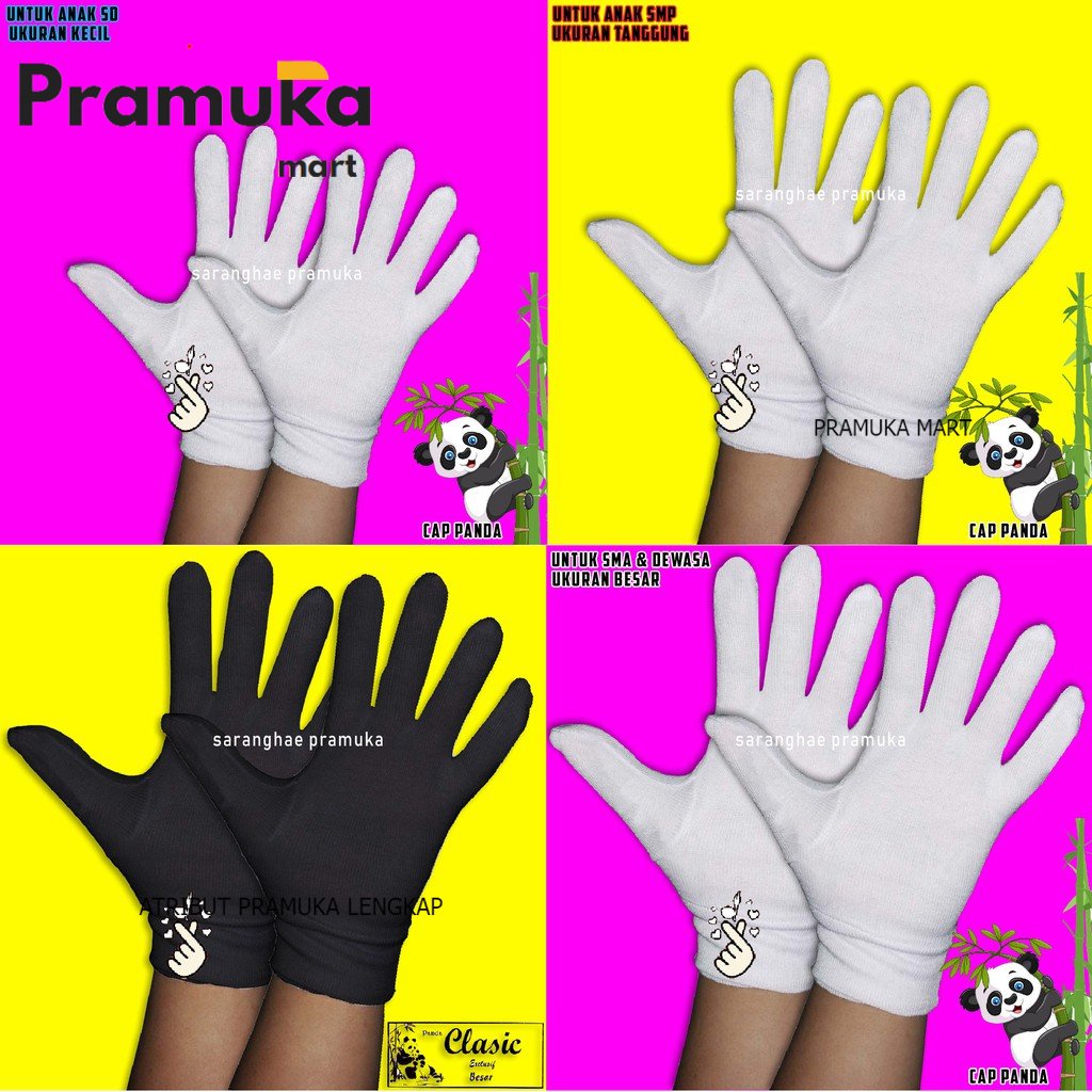 (Bisa COD) Sarung Kaos Tangan Paskibra Wedding Putih Hitam Kecil Tanggung Besar Jawa Tengah