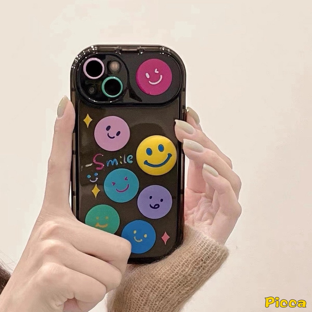 Case Gelang Smiley Lucu Untuk Vivo Y12 Y20 Y11 Y12i Y91C Y11s Y20s G Y17 Y15 Y1S Y20i Y12s Y20A Y20G Y12A Y30G Kreatif Flip Make Up Cermin Kartun Smile Hitam Lembut Penutup Belakang