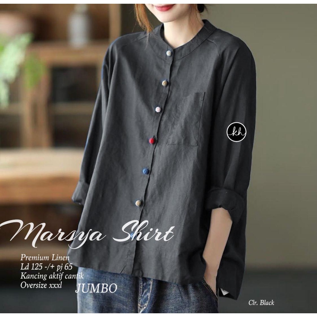 Hanna Blouse Wanita Oversize Bahan Linen Premium