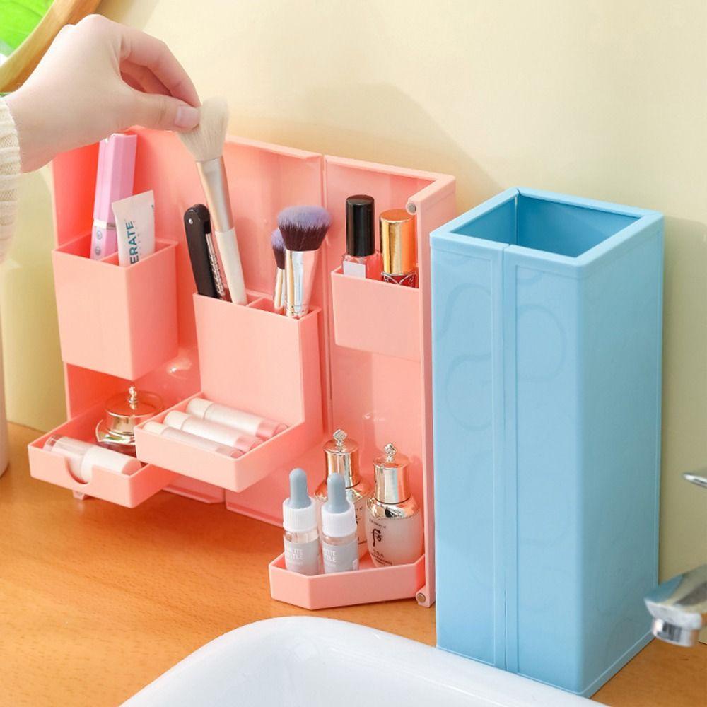 Lanfy Desktop Organizer Plastik Lipat Kamar Kantor Sekolah Makeup Brushes Holder Phone Stand Holder Pulpen Organizer Kotak Penyimpanan