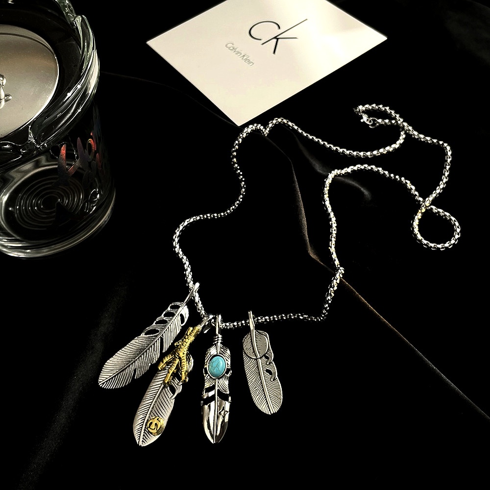 Feather Pendant Necklace Accessories Shioharajuku Hip Hop Retro