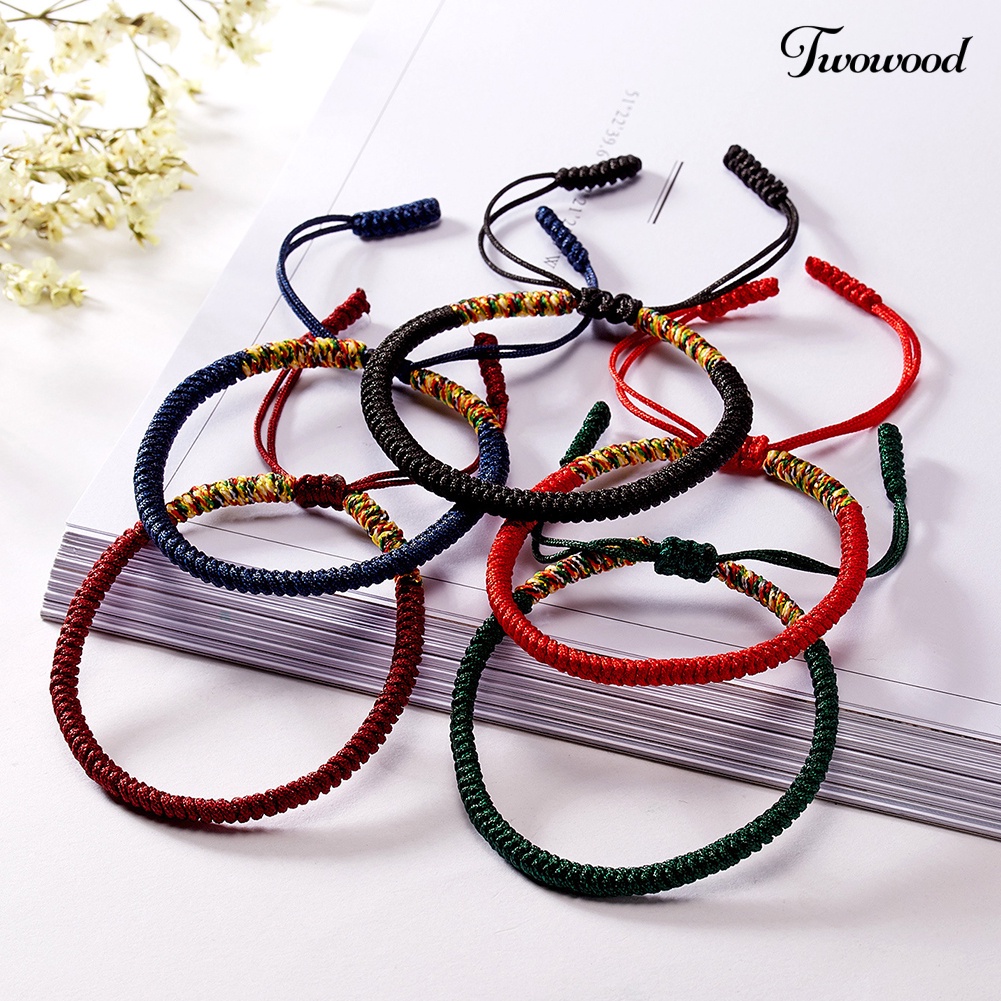 Twowood Wanita Pria Handmade Simpul Braided Rope Gelang Adjustable Beruntung Bangle Perhiasan