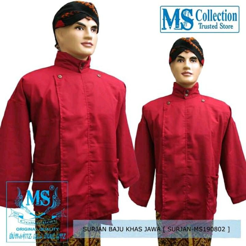 Lurik BAJU SURJAN KHAS JAWA MERAH POLOS
