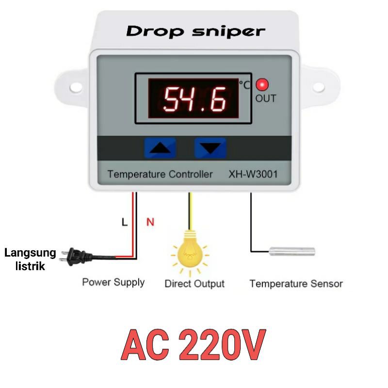 Alat pengontrol Temperatur Suhu Otomatis for Mesin Penetas Telur Aquarium Thermostat W3001