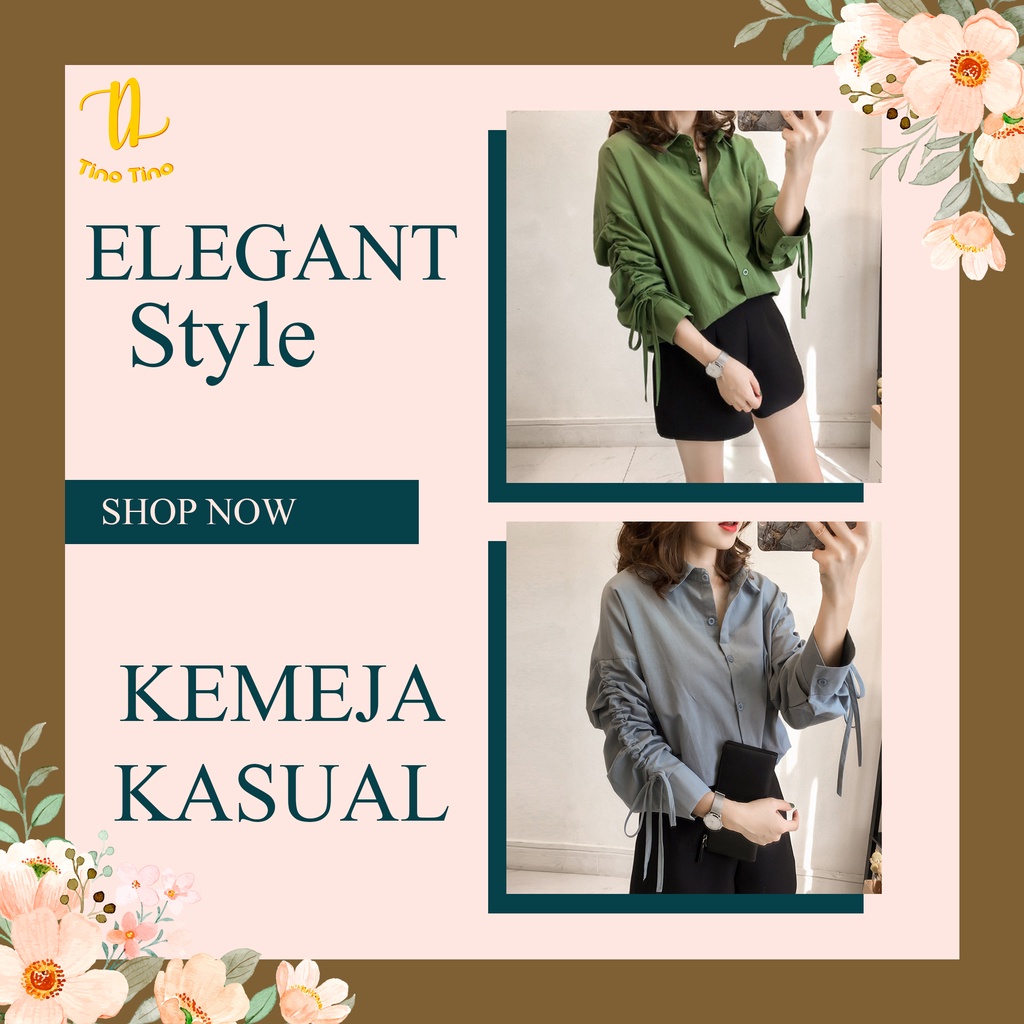 CJWT-03S TINO TINO WOMEN BLOUSE KOREAN TOP LONG SLEEVES DRAWSTRING / KEMEJA WANITA POLOS LENGAN PANJANG SERUT KASUAL