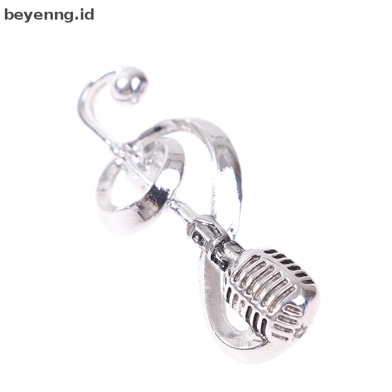 Beyen Vintage Perak Mikrofon Bros Wanita Pria Musik Note Brooch Pin Hadiah ID