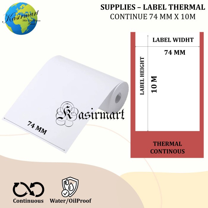 Kertas Sticker Continuous 80x50 Label Thermal 74x10 80x10 Meter TMT82