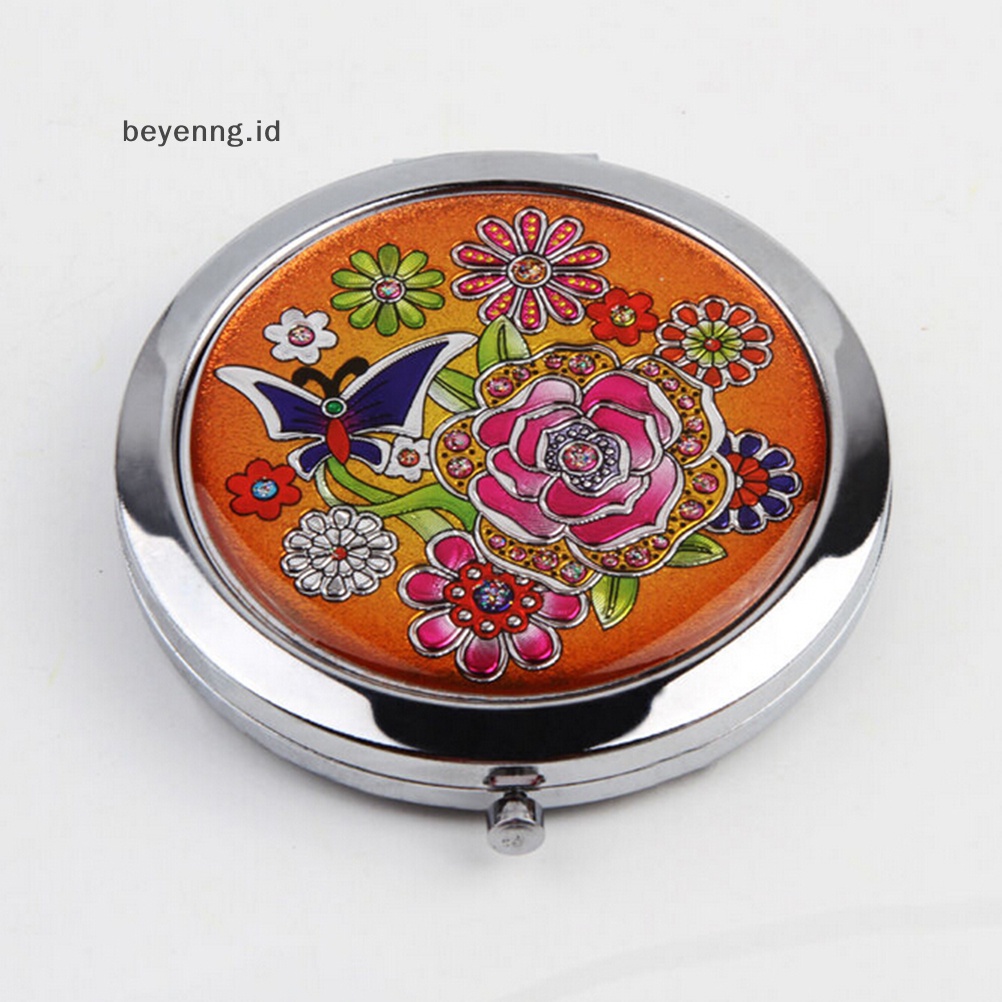 Beyen Cermin Rias Logam Pembesar Lipat Portabel Cewek Double Side Compact Mirror ID