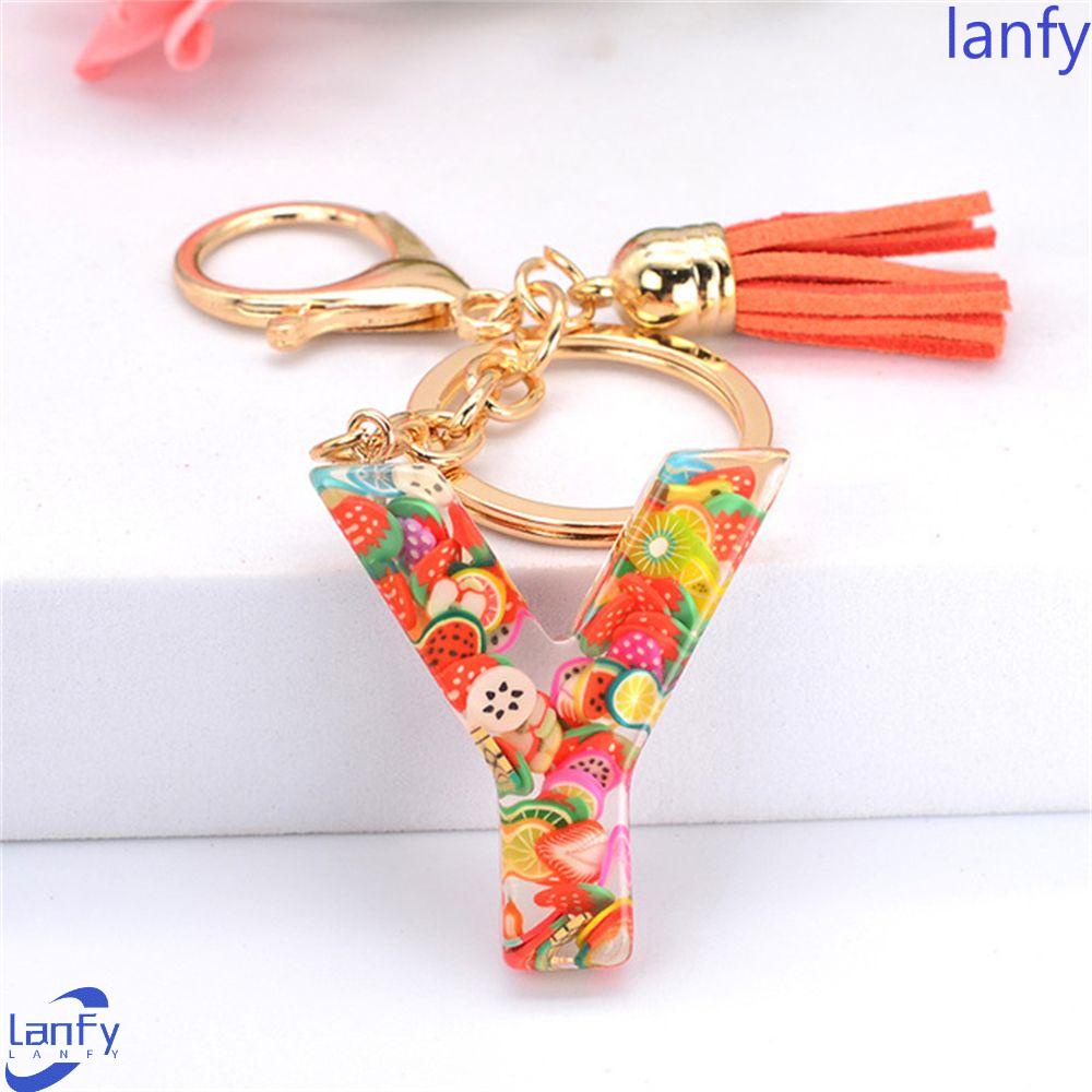 Lanfy 26huruf Gantungan Kunci 1PC Resin Aksesoris Gantungan Kunci Perhiasan Mobil Keyring Alphabet Key Chain