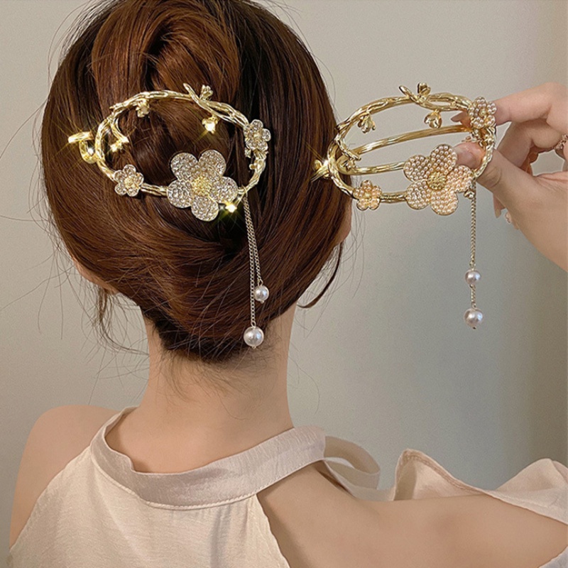 Amethyst Bunga Rumbai Wanita Jepit Rambut/Retro Hiasan Kepala Fringe Rhinestones Hair Clip/Bunga Alloy Ponytail Holder Aksesoris