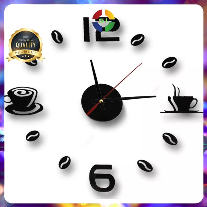 Jam Dinding DIY Giant Wall Clock 40-70cm Coffee Bell Black