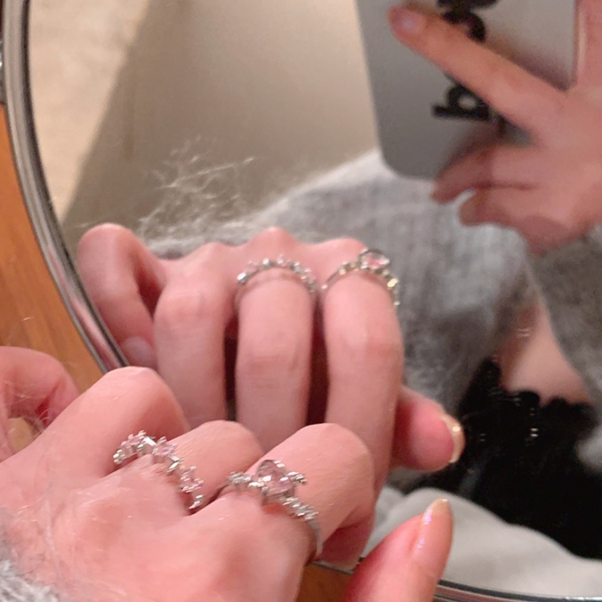 Ifyou Cincin Kristal Zirkon Merah Muda Manis Hati Silver Rings Untuk Aksesoris Perhiasan Wanita