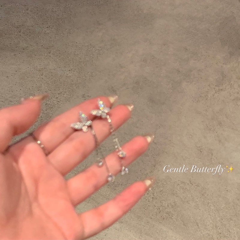 Ifyou Anting Kupu-Kupu Kristal Elegan Mutiara Silver Tassel Drop Earrings Untuk Aksesoris Perhiasan Wanita