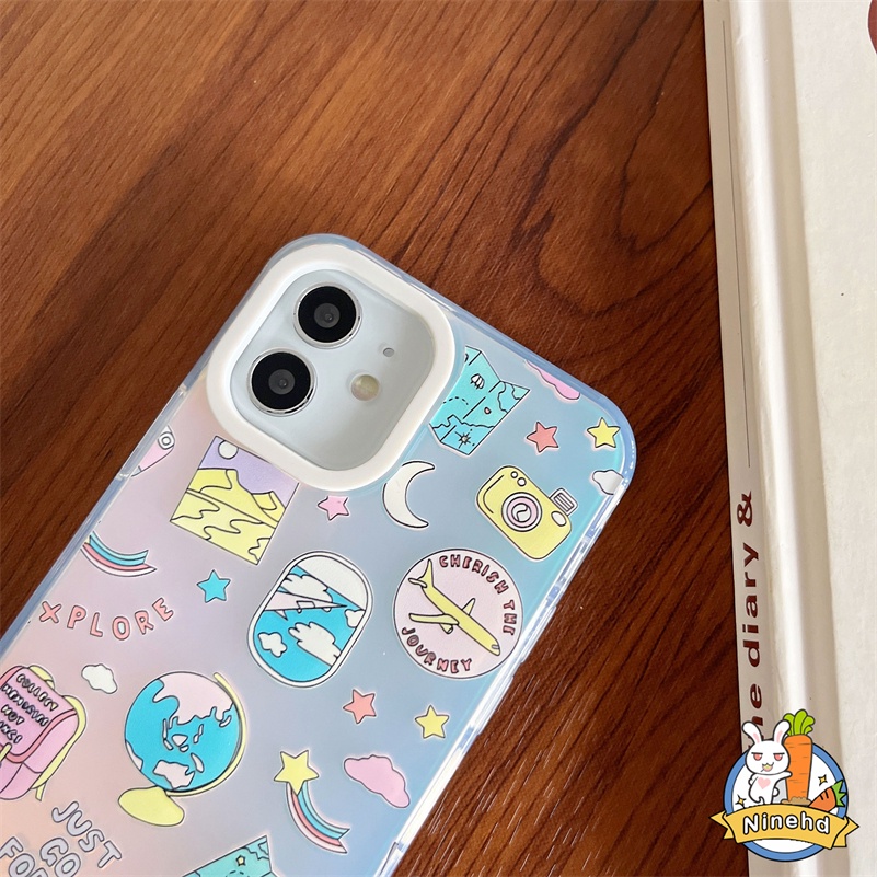 IPHONE Casing Kompatibel Untuk Iphone14 13 12 11 Pro Max X Xr Xs Max8 7 Plus SE 2020 Ins Kartun Graffiti Gaya Eropa Amerika Casing Ponsel Matte Laser Bening Shockproof Cover Pelindung