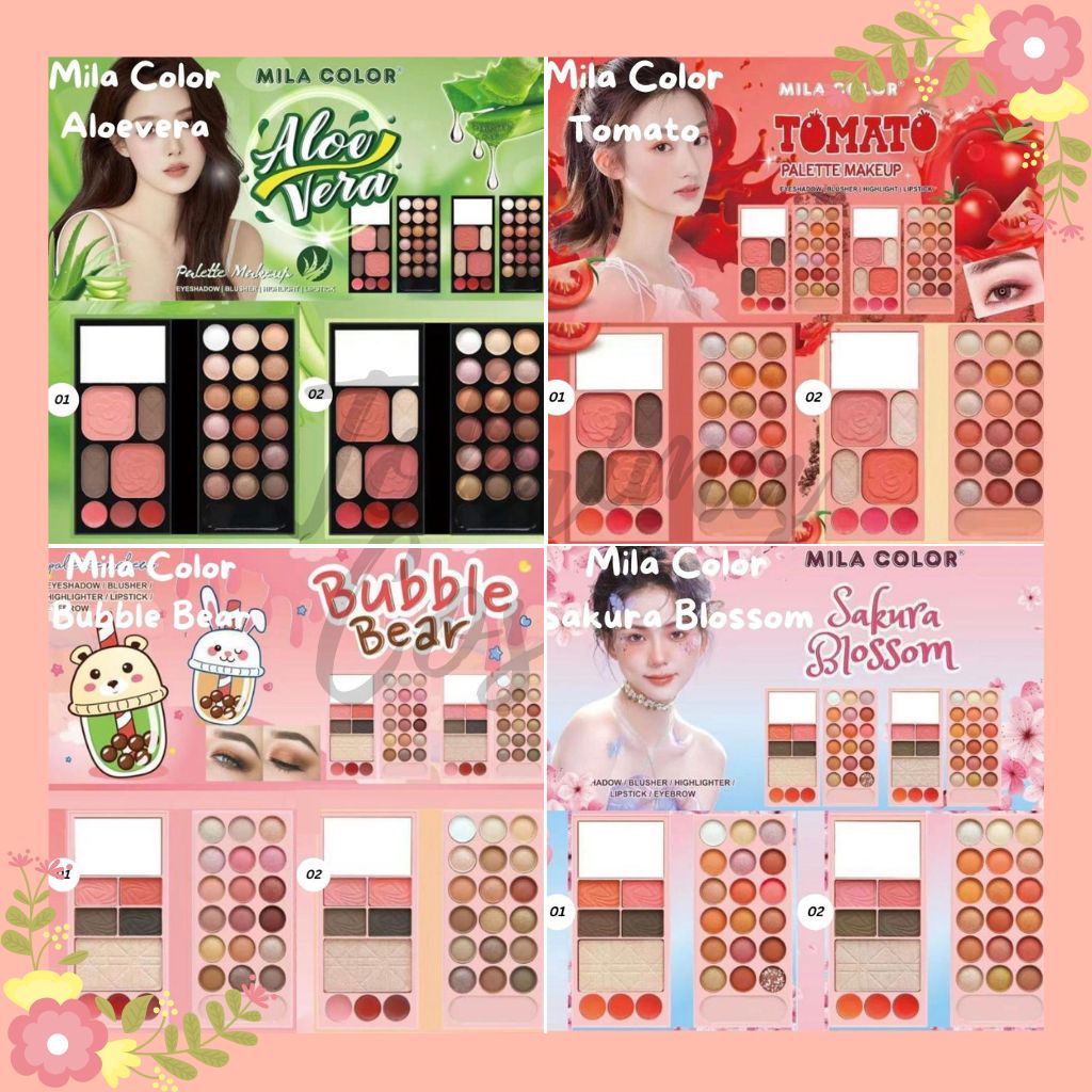 Eyeshadow Mila Color Palette [Aloevera / Tomato / Sakura Blossom / Bubble Bear].