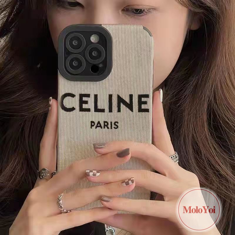 IPHONE Casing Kompatibel Untuk Iphone7 8 Plus XR 12 13 14 Pro MAX 11 Pro MAX X XS MAX 7Plus 8Plus Tekstur Kulit Mewah Merek Trendi C-E-L-I-N-E M.L.B Silicon Lembut Casing Ponsel Tahan Guncangan