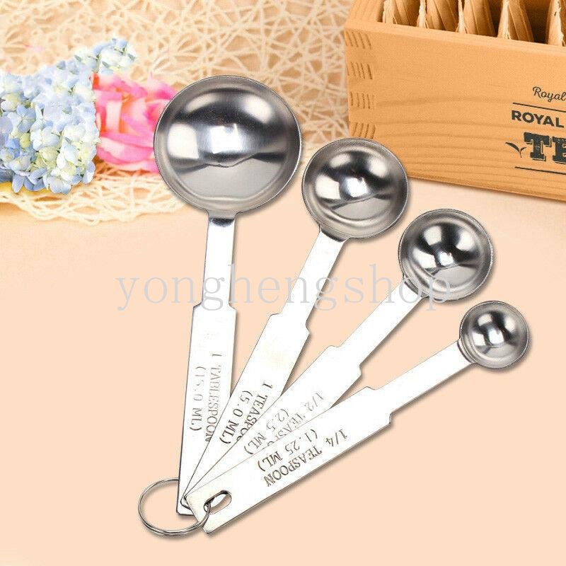 4pcs/set Stainless Steel Sendok Takar Kue Baking Tepung Gelas Ukur Kopi Susu Gula Sendok Sendok Teh Bumbu Timbang Dapur Alat Masak