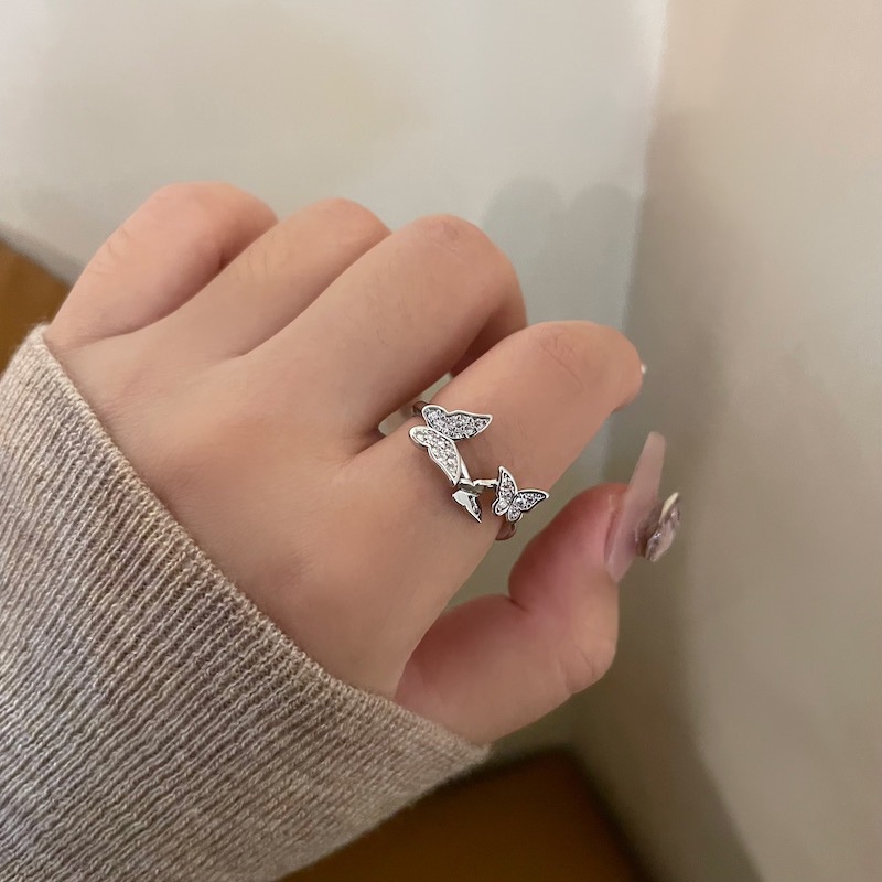 Cincin Terbuka Kupu-Kupu Bahan Alloy Zircon Korea Untuk Wanita