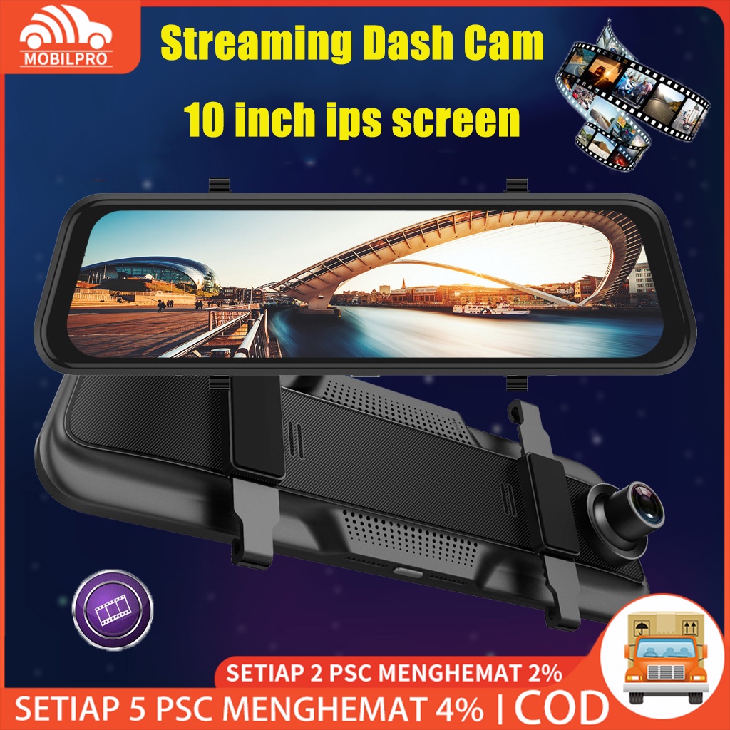 10 Inch Layar Sentuh 1080 P HD Mobil Kamera DVR G-Sensor Dash Cam Kaca Spion Perekam Video Monitor Parkir Pencatat Dual Lensa 1:1 Tampilan Terpisah Mobil Drive Recorder