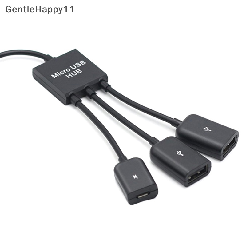 Gentlehappy 3in1 Micro USB Type C HUB Male to Female Double USB 2.0 Host Kabel Adaptor OTG id