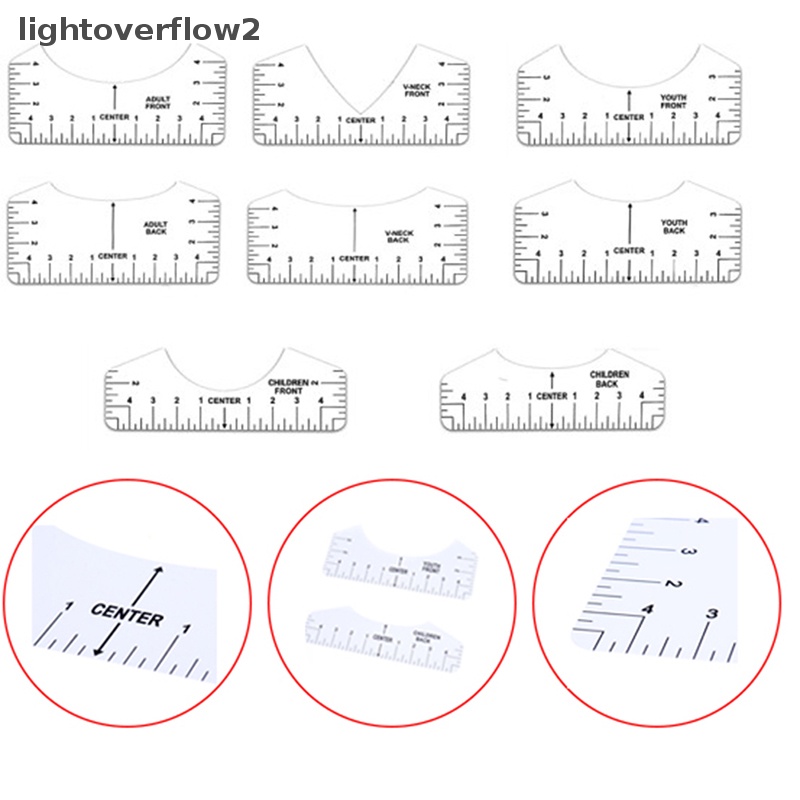 [lightoverflow2] 8pcs T-shirt Ruler Guide Alat Perata Leher V Ke Pusat Desain Pengukuran [ID]