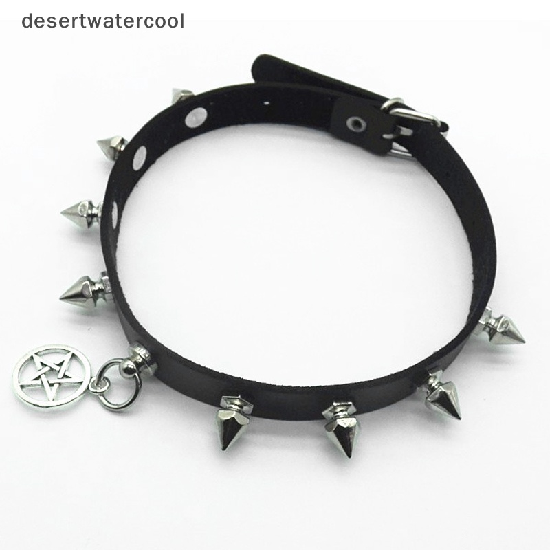 Deid Gothic Bintang Liontin Rivet Choker Wanita Punk Kulit Neckalce Perhiasan Seksi Martijn