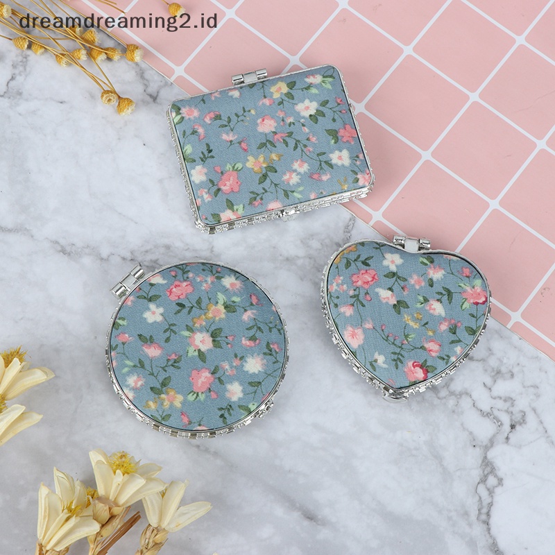 (drea) Mini Rias Compact Pocket Flowers Cermin Kosmetik Vintage Lipat Dua Sisi//