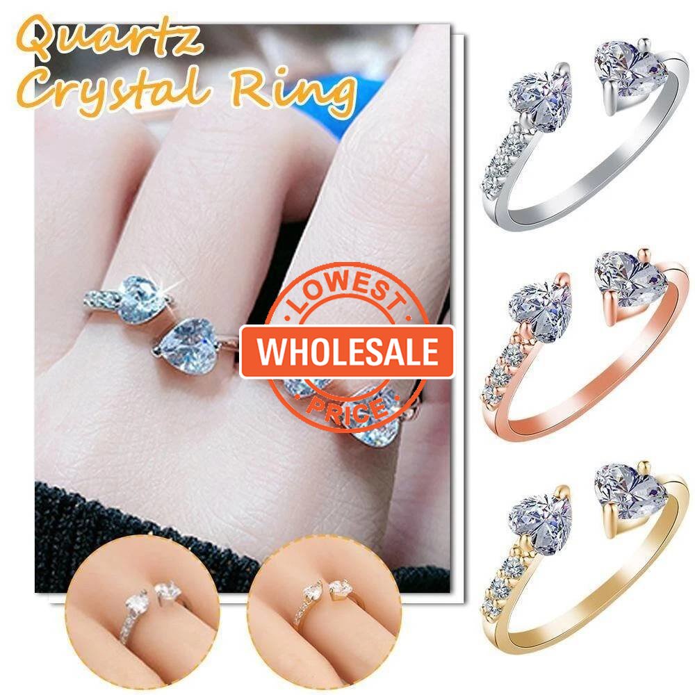 [Harga Grosir] Kreatif Berlian Bertatahkan Cincin Cinta Hati Ganda/Wanita Elegan Cincin Jari Yang Dapat Disesuaikan/Halus Tipis Bertatahkan Zirkon Cincin Pasangan Pernikahan/Perhiasan Fashion