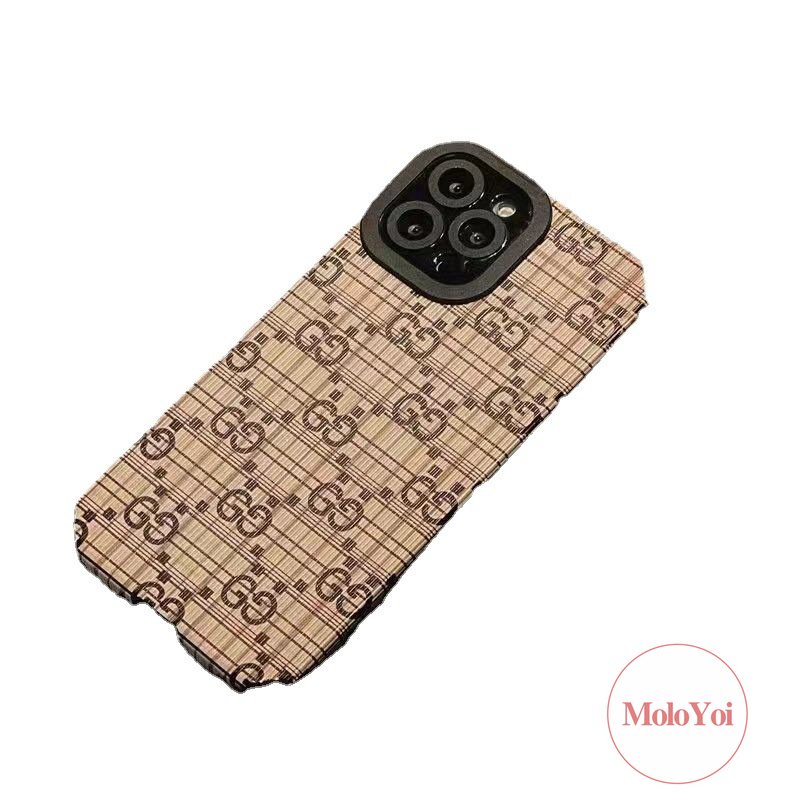 IPHONE Stiker Tekstur Kulit Gaya Eropa Dan Amerika Case Kompatibel Untuk Iphone7 8 Plus XR X XS Max13 11 14 12 Pro Max 7Plus 8Plus Lembut Shockproof Trendi Merek G.U.C.C.I Cover