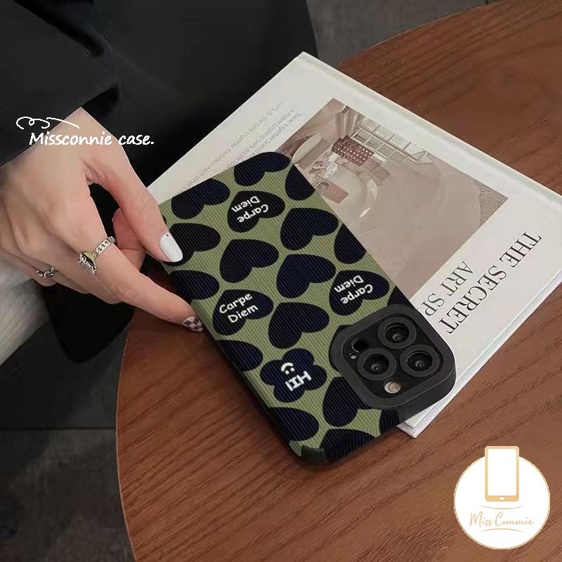 IPHONE Retro Fashion Cinta Hati Ponsel Case Kompatibel Untuk Iphone11 13 14 12 Pro MAX X XR 7 8 Plus XS MAX 7Plus Lembut Tpu Silicon Shockproof Mewah Tekstur Kulit Cover