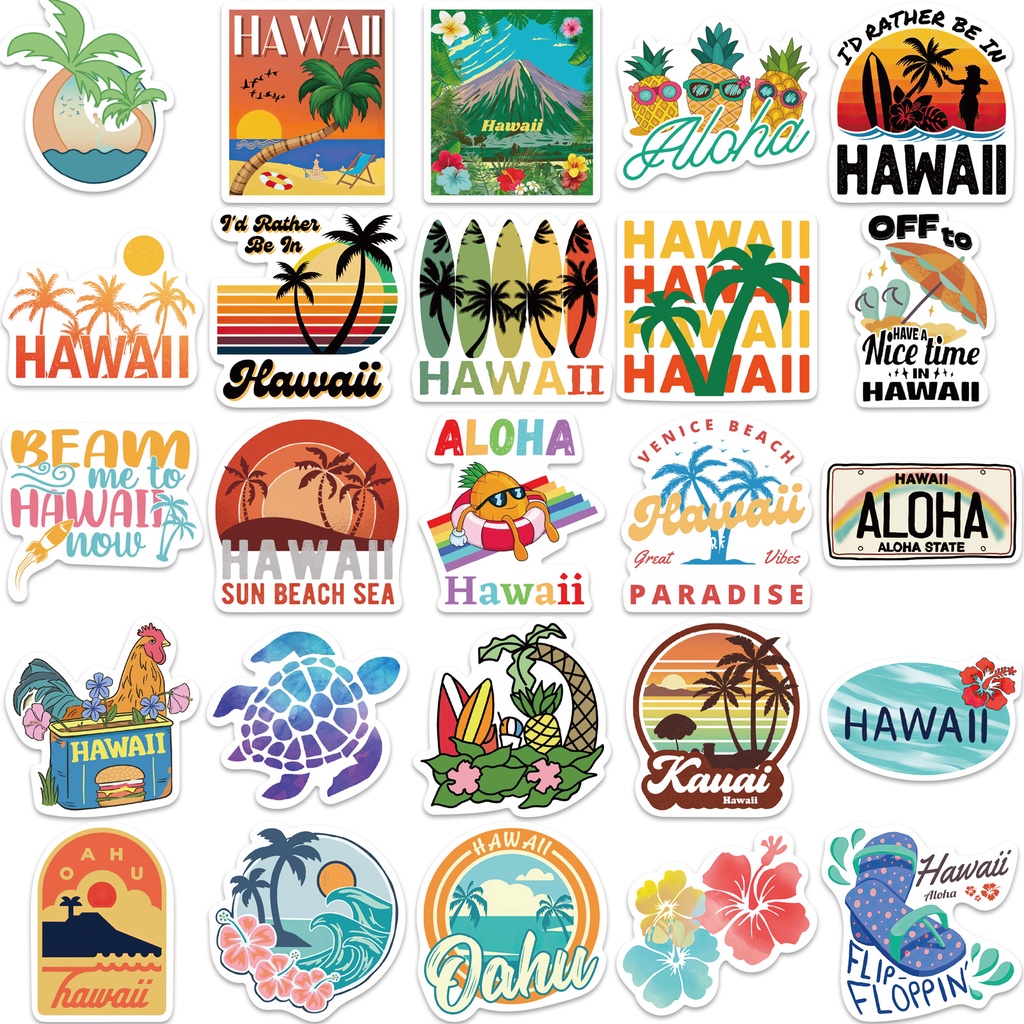 50pcs/set Hawaii Musim Panas Graffiti Stiker Gitar Note Koper DIY Tahan Air Dekorasi Stiker