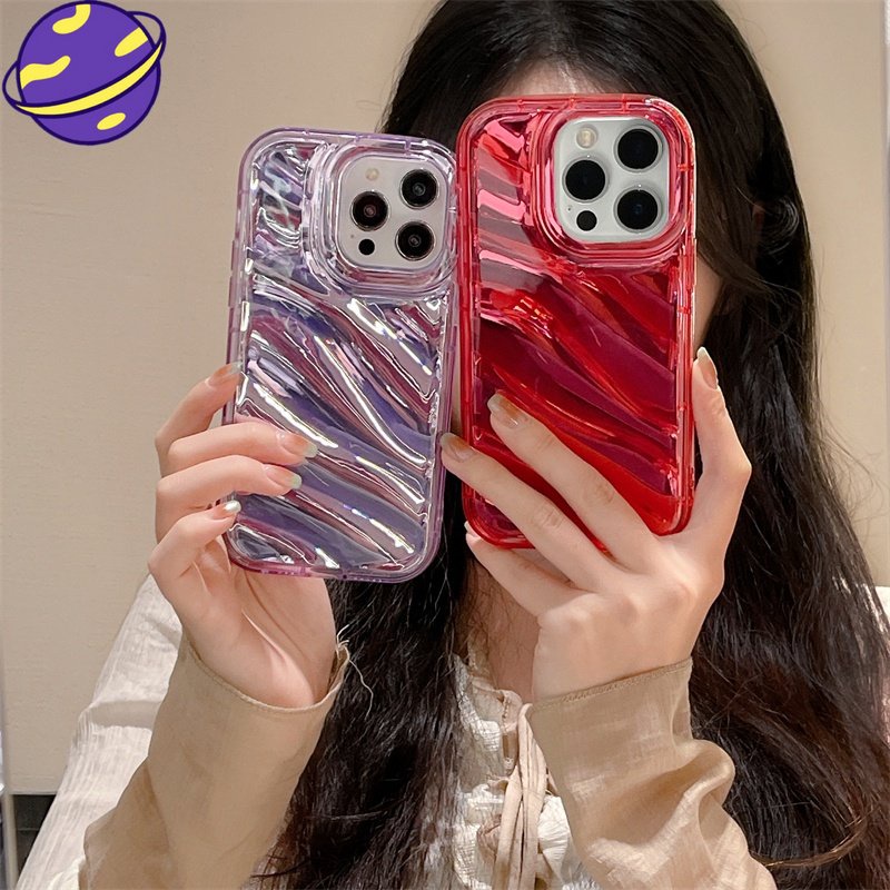 IPHONE Casing Ponsel Motif Gelombang Merah Vintage Cocok Untuk Iphone14 11 13 12 Pro X XS Max7 8 14 PlusXR Full Cover Soft Case Silikon Halus