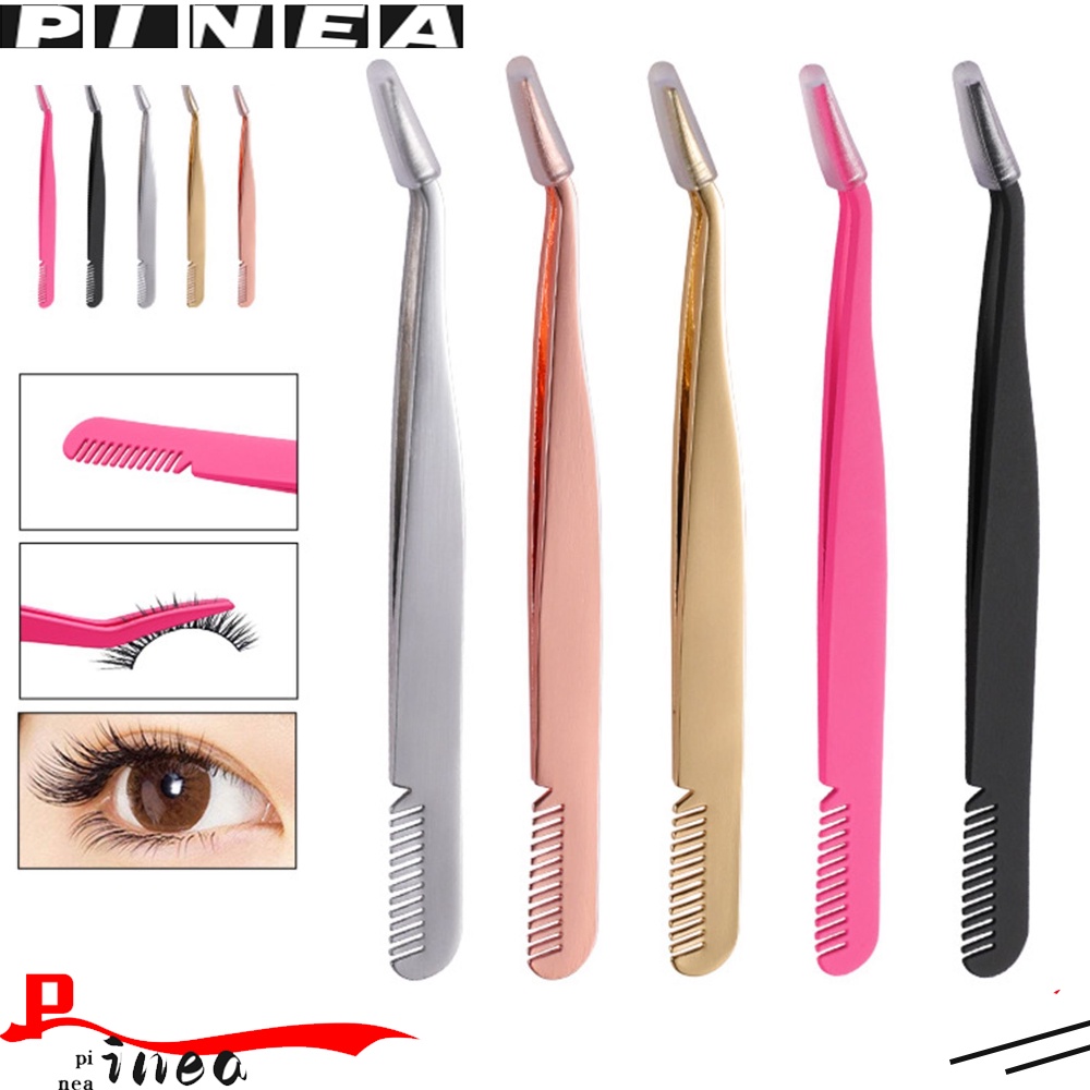 PINEAPPLE Beauty Tool Professional Eyebrow Tweezer Double Eyelids Stainless Steel Tweezers for Eyelash Extension Pinzette Clip Toiletry Kits Eyelashes Extension Curved Pointed Tweezers Eyebrow Brush Comb