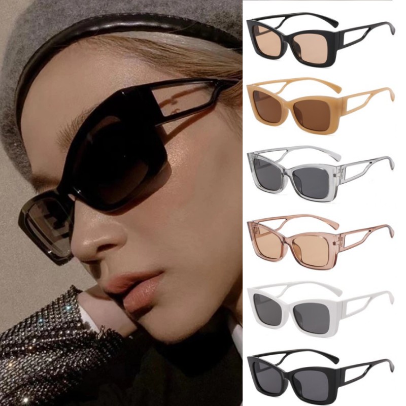 Fashion Vintage Wanita Mata Kucing Berongga Kacamata Mewah Klasik Persegi Panjang Wanita Kacamata Hitam Trendi Modern Warna Mengemudi Kacamata Matahari Perjalanan Luar Ruangan Gaya Jalan Sun Shade Eyewear