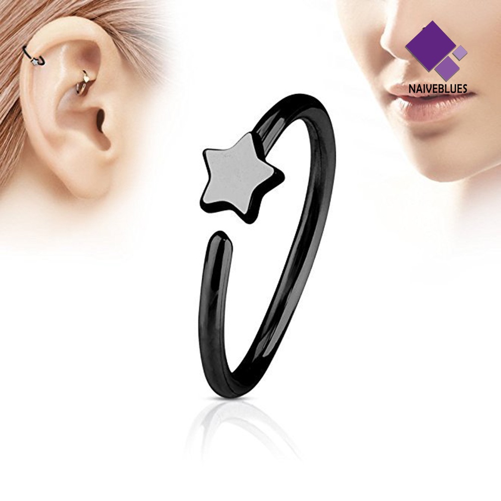 &lt; Naiveblues &gt; Pria Wanita Bintang Palsu Non Piercing Clip-on Nose Stud Club