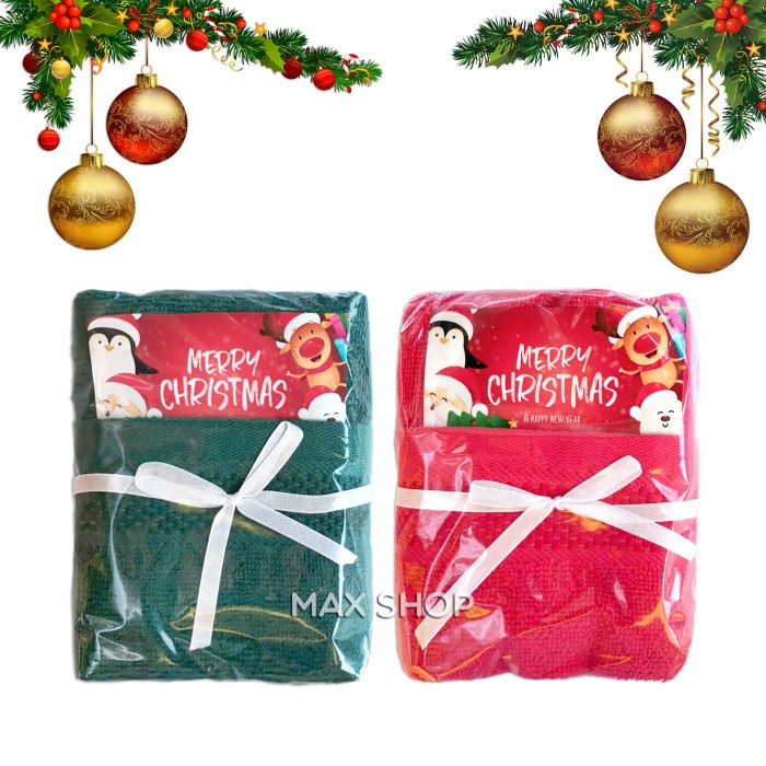 

ARS04 Souvenir Natal Bingkisan Hampers Merry Christmas Handuk Merah - Hijau - 30x30 cm, Plastik