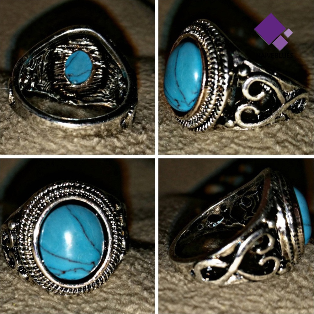 &lt; Naiveblues &gt; Antik Pirus Batu Permata Alami Pengantin Pernikahan Pertunangan Vintage Ring