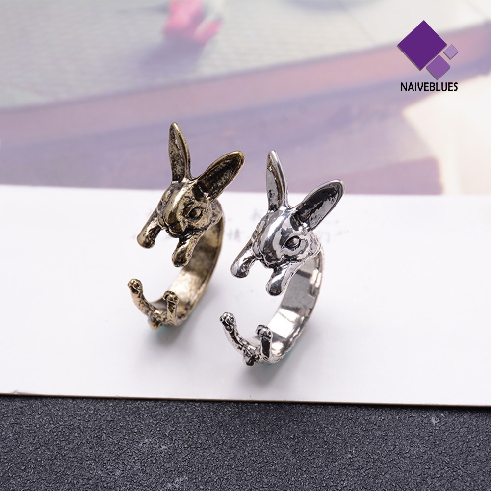 &lt; Naiveblues &gt; Vintage Rabbit Mid Finger Knuckle Opening Ring Pasangan Perhiasan Hadiah