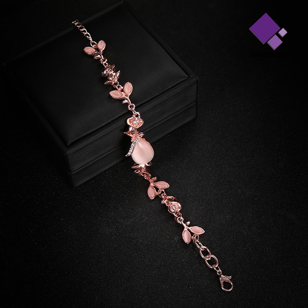 &lt; Naiveblues &gt; Fashion Buatan Opal Hias Daun Gelang Wanita Pesta Bangle Hadiah