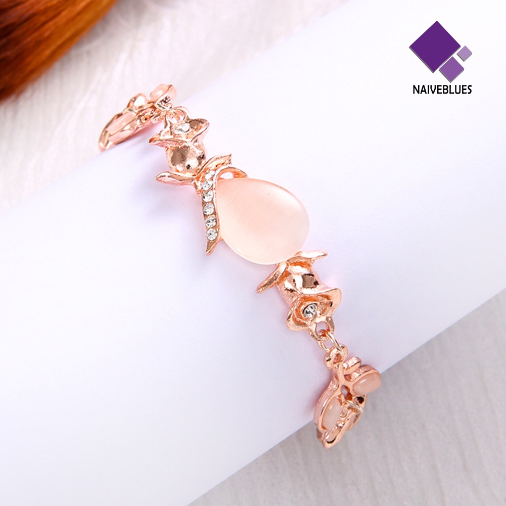 &lt; Naiveblues &gt; Fashion Buatan Opal Hias Daun Gelang Wanita Pesta Bangle Hadiah