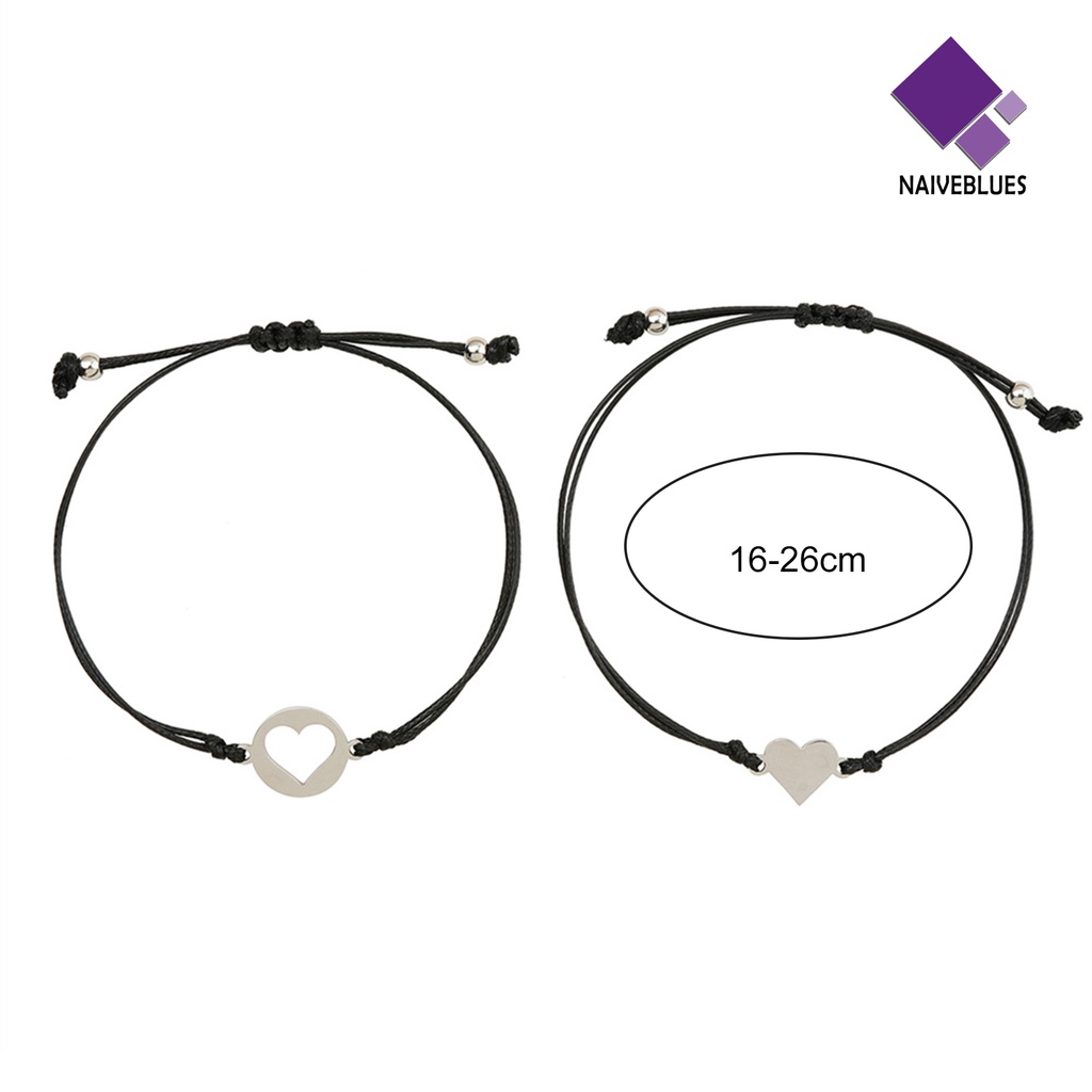 &lt; Naiveblues &gt; 2Pcs/Set Gelang Persahabatan Tali Anyaman Yang Dapat Disesuaikan Kasual Geometris All-match Best Friend Fashion