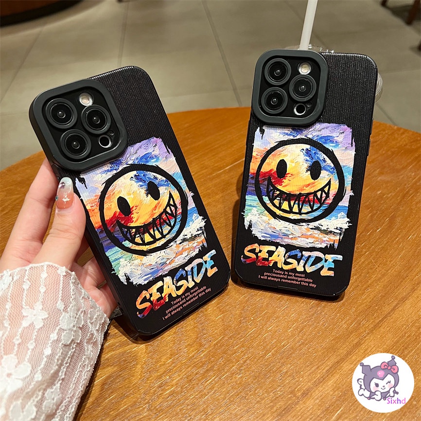 IPHONE Kreatif Fashion Graffiti Smiley Face Kompatibel Untuk Iphone14 13 12 11 Pro Max SE 2020 X Xr Xs Max 87 Plus Perlindungan Shockproof Casing Ponsel Lembut Silicon Cover XJJJJ