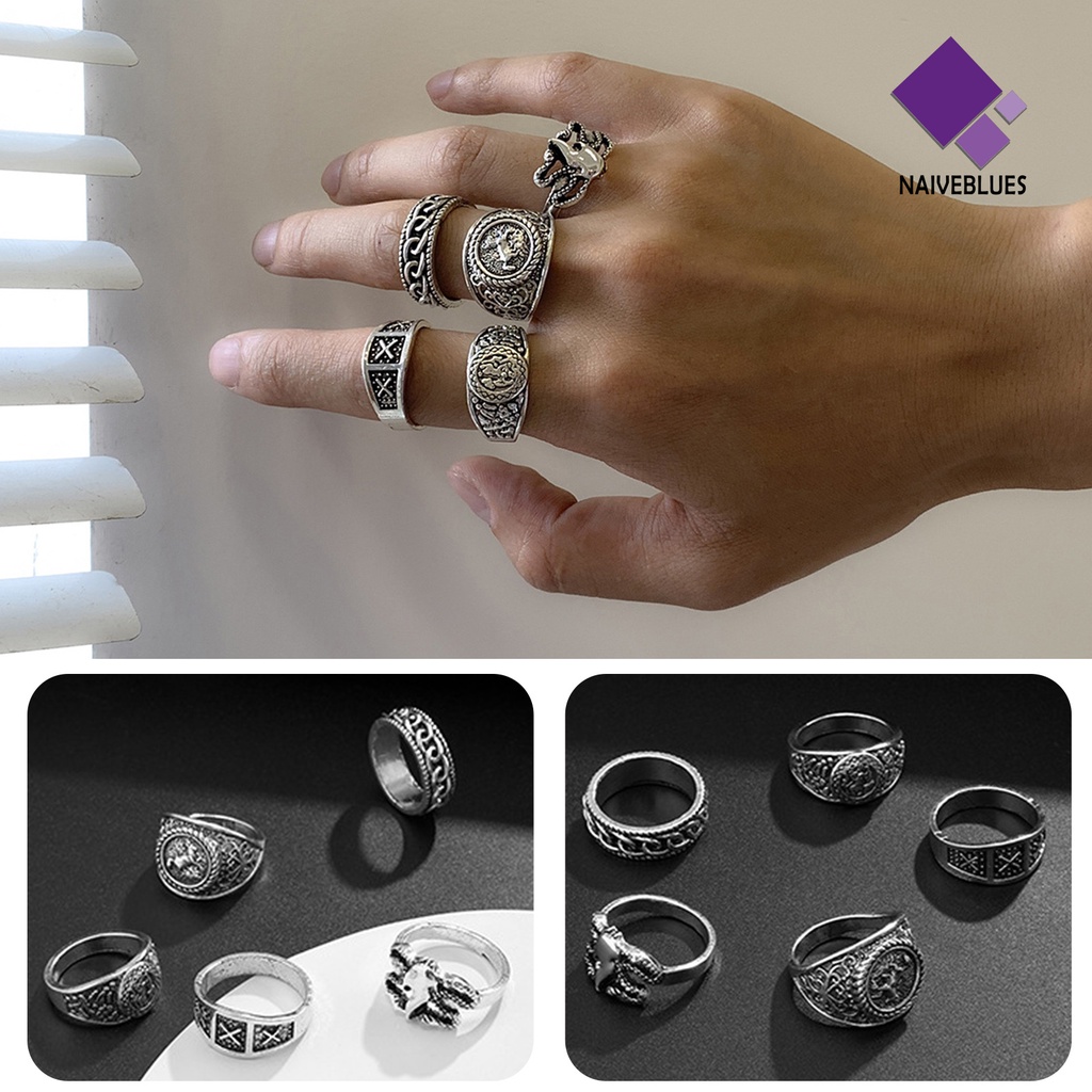 &lt; Naiveblues &gt; 5Pcs/Set Cincin Buku Jari Pola Halus Geometris Mewah Retro Dekorasi Perhiasan Vintage Gothic Joint