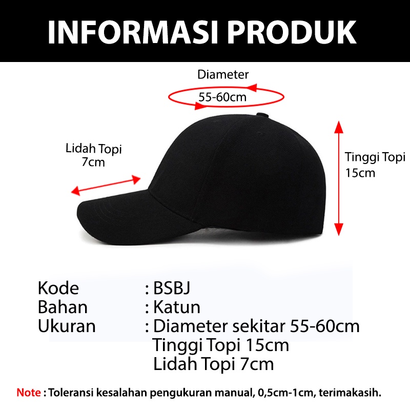 Topi Baseball Pria Wanita Polos Distro Model Casual Cap Import Quality Aksesoris Fashion Kekinian BSBJ