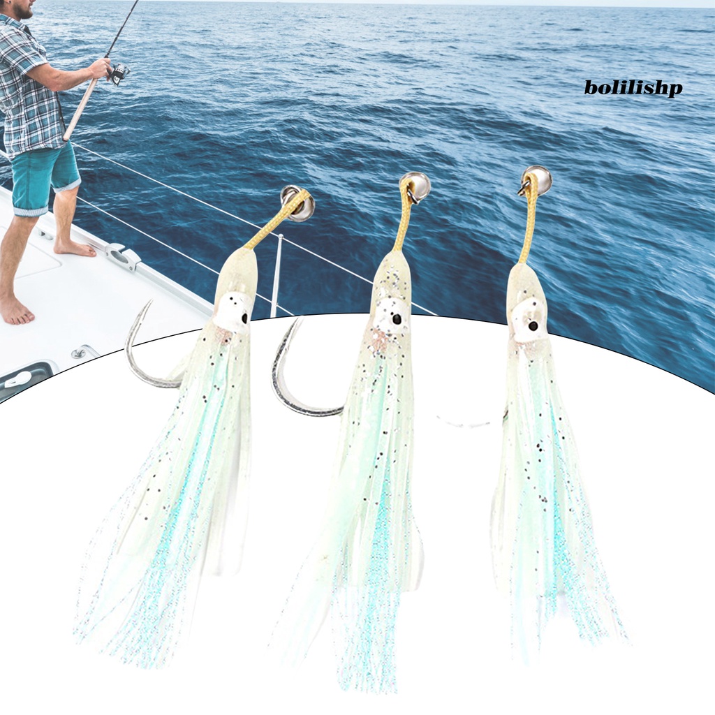 Bo-3pcs Memancing Kait Fleksibel Simulasi Tinggi Berduri PVC Lembut Bercahaya Gurita Umpan Cumi Rok Jigging Kait Memancing Laut