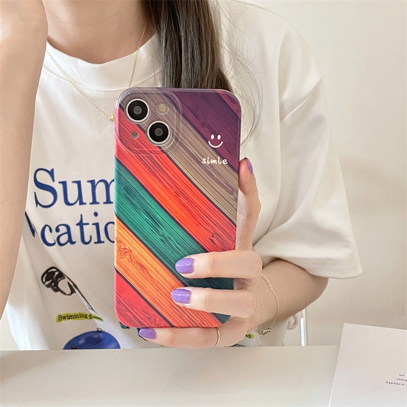 IPHONE Casing Pelindung Gaya Jalan Vintage Bermotif Cocok Untuk Iphone14 13 12 11 Pro Max All Inclusive Rainbow Casing Ponsel Silikon