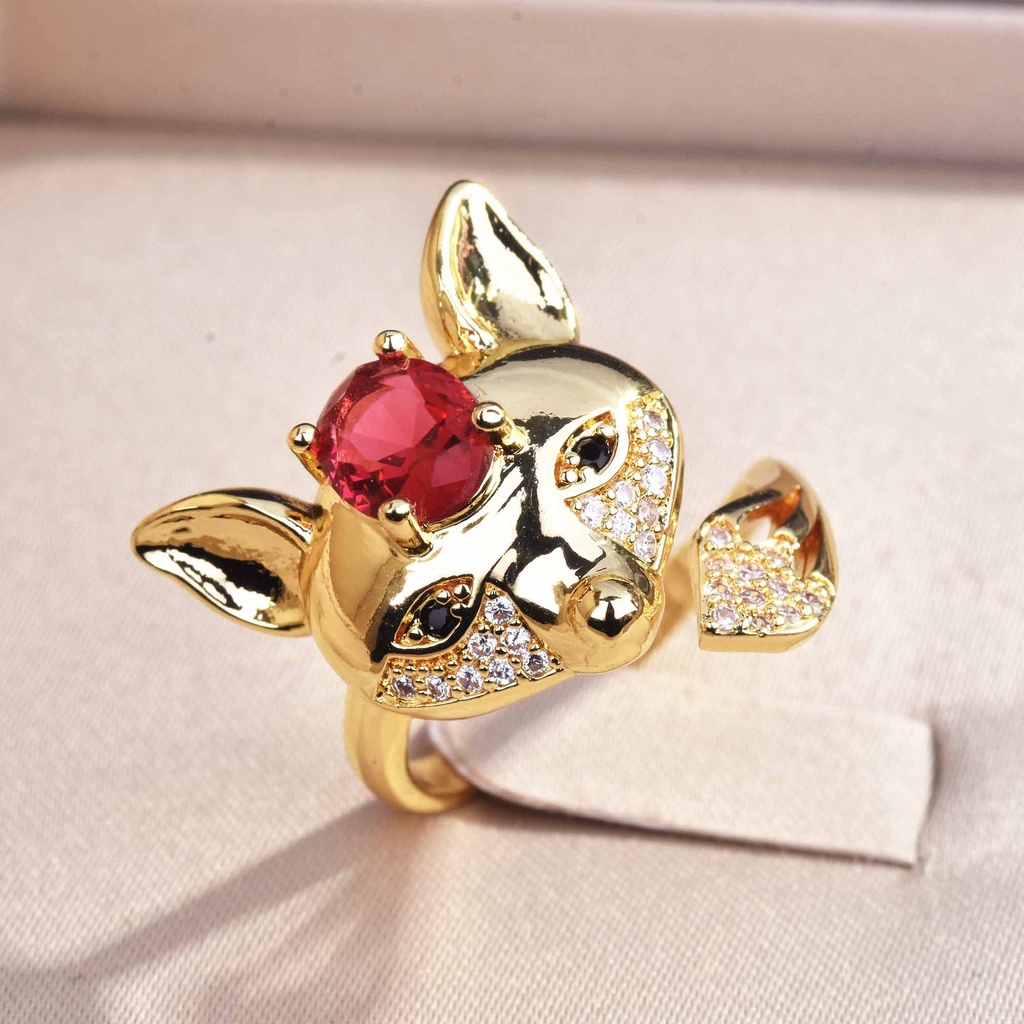 Goldkingdom Fashion Perhiasan Aksesoris Ready Stock Berlapis Emas Cincin Rubah Pribadi Kreativitas Ruby Fox Terbuka Cincin Perempuan