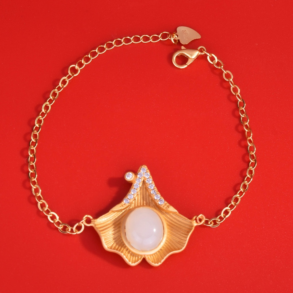 Goldkingdom Fashion Perhiasan Aksesoris Ready Stock Kuno Hetian Giok Kepribadian Shell Berbentuk Kipas Temperamen Giok Putih Liontin Kalung Ginkgo Biloba Gelang