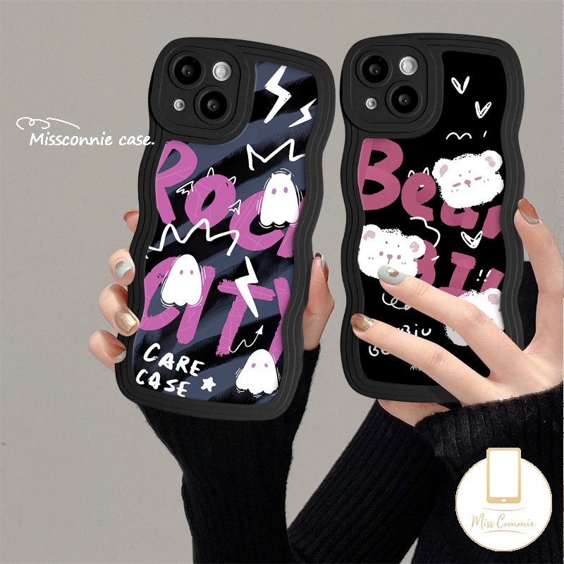 Casing Ponsel Monster Kecil Hantu Lucu Kompatibel Untuk iPhone 7Plus 14 11 13 12 Pro Max 8Plus X XR XS Max7 8 6s 6 14 Plus SE 2020 Tepi Bergelombang Kartun Beruang Huruf Lembut Tpu Cover